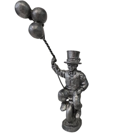 Vintage michael ricker Pewter Circus Clown Figurine On Unicycle With Balloons - Picture 6 of 8